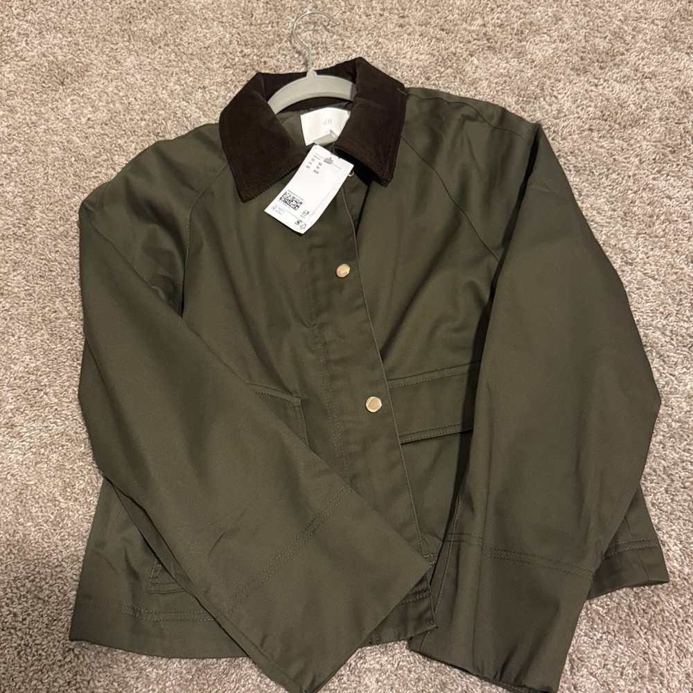 NWT H&M Jacket with Corduroy Collar XS Khaki - Picture 6 of 6